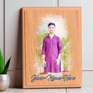 Personalized Wooden Colored Plaque- Custom Photo & Name Engraved (6x8 inches)