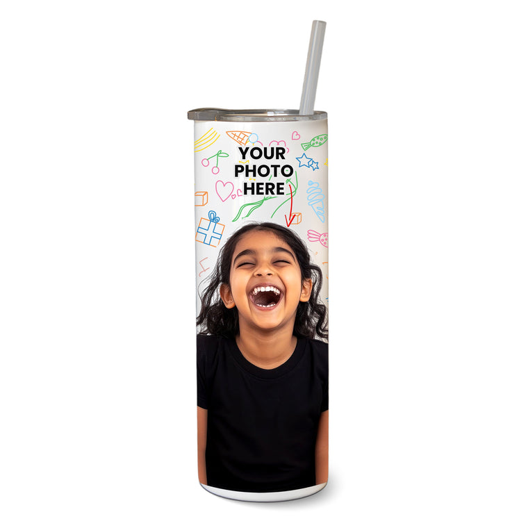 White Sublimation Tumbler with Straw – Custom Photo & Name Printed