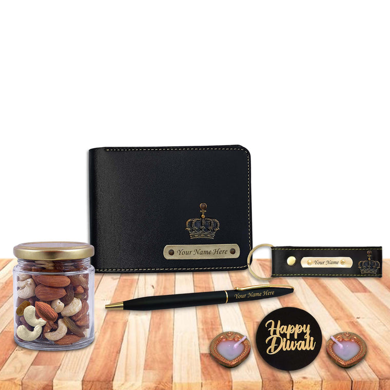 Diwali Gift Set for Men – Wallet, Pen, Keychain With Dry Fruits & Diya's.