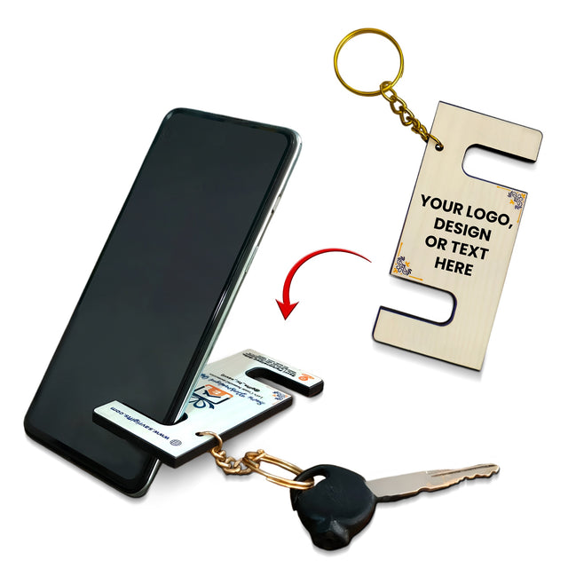 Customized Wooden Mobile Stand Keychain.