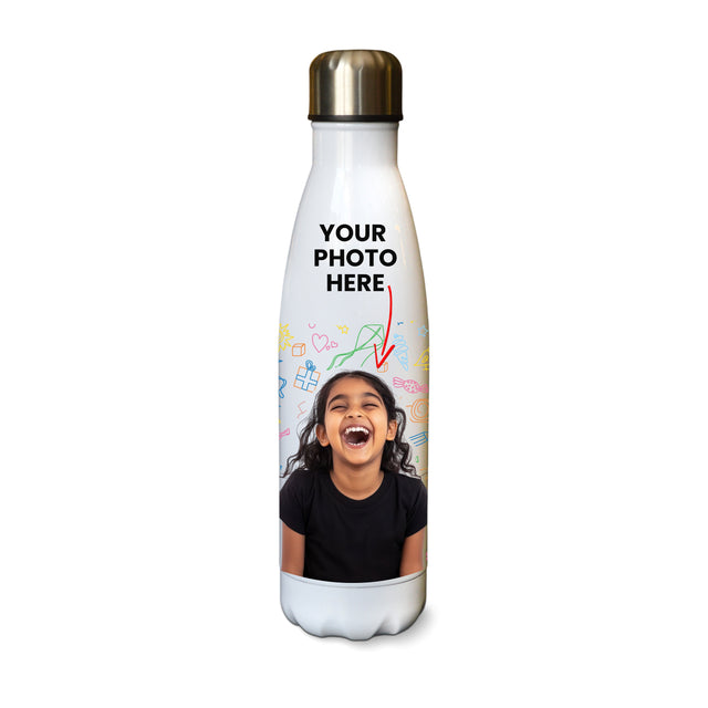 White Stainless Steel Insulated Bottle – Custom Photo & Name Printed Sipper.