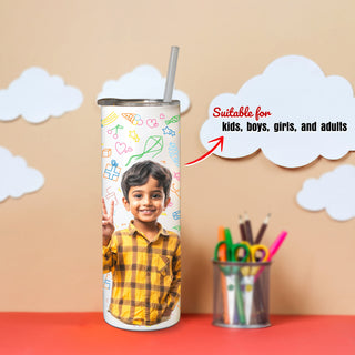White Sublimation Tumbler with Straw – Custom Photo & Name Printed