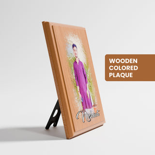 Personalized Wooden Colored Plaque- Custom Photo & Name Engraved (6x8 inches)