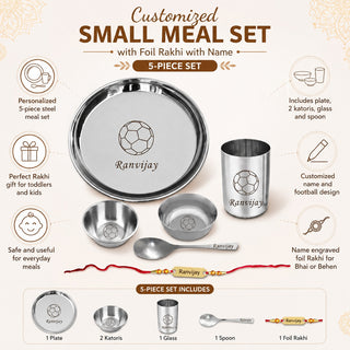 Personalized Rakshabandhan Gift Set – Customized Steel Meal Set with Name Cartoon Character | Engraved Foil Rakhi for Bhai