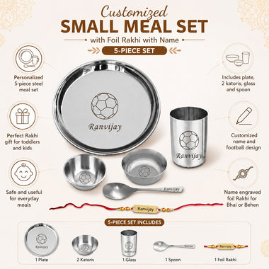 Personalized Rakshabandhan Gift Set – Customized Steel Meal Set with Name Cartoon Character | Engraved Foil Rakhi for Bhai