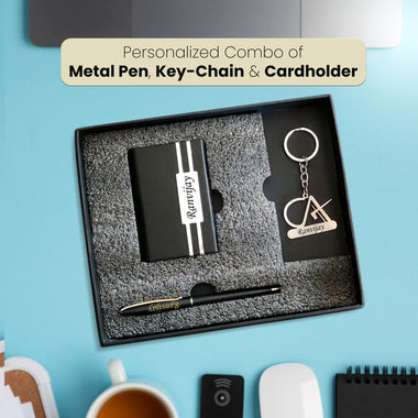 Professional CA Combo Set- Pen, CA Keychain & Card Holder With Name Engraved.