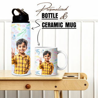 Personalized Kids Gift Set – 750ml Sipper Bottle with Photo & Ceramic Mug.