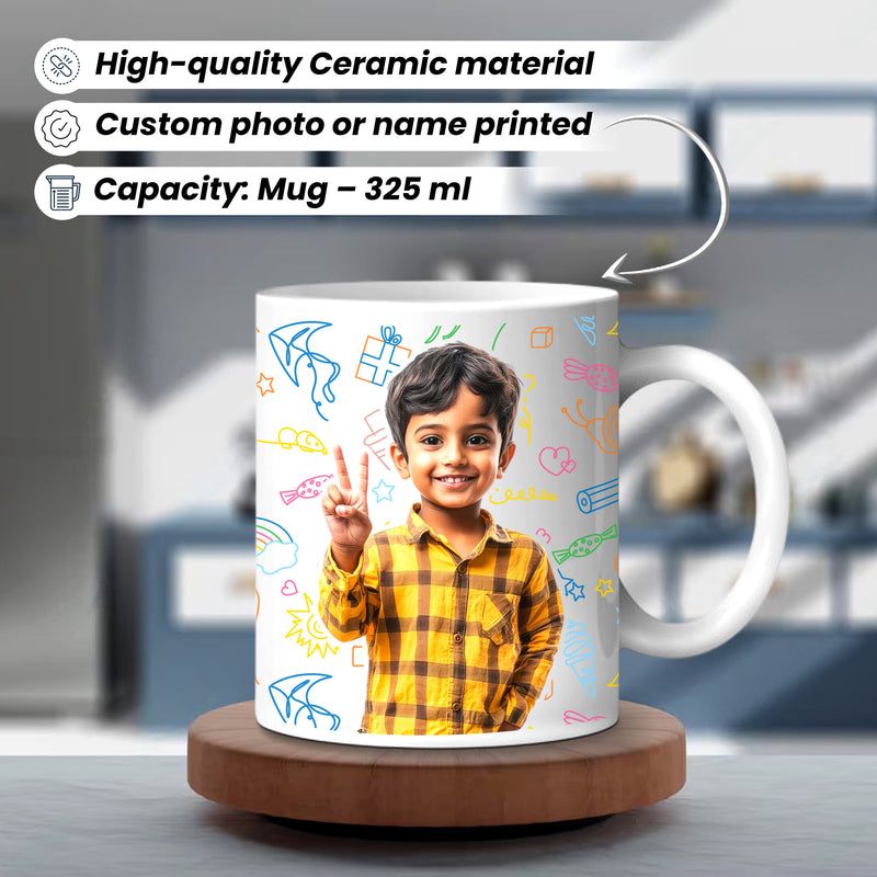 Personalized Kids Gift Set – 750ml Sipper Bottle with Photo & Ceramic Mug.