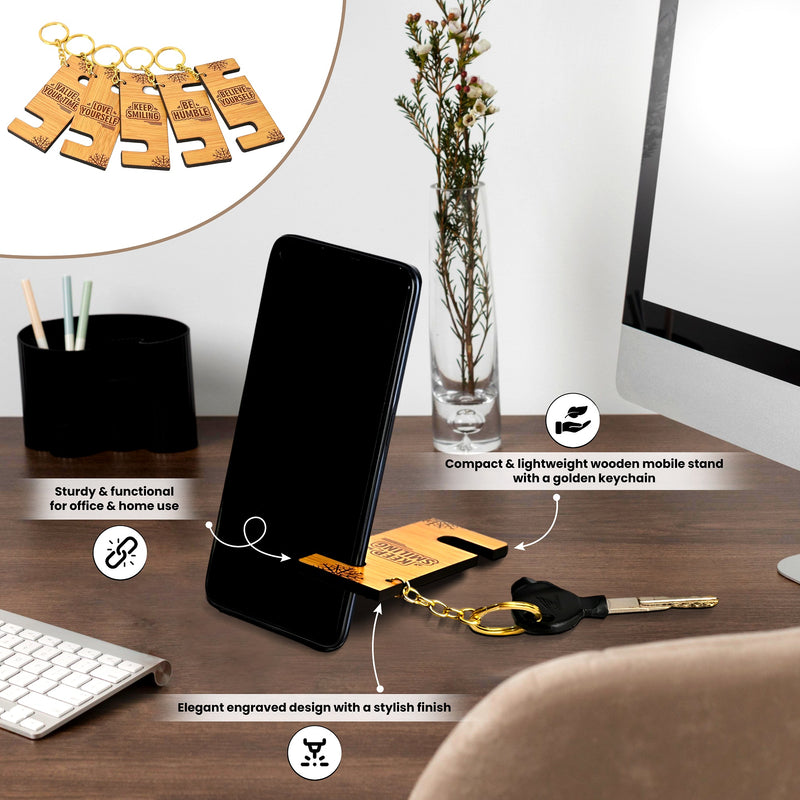 Customized Wooden Mobile Stand Keychain.