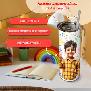 White Sublimation Tumbler with Straw – Custom Photo & Name Printed