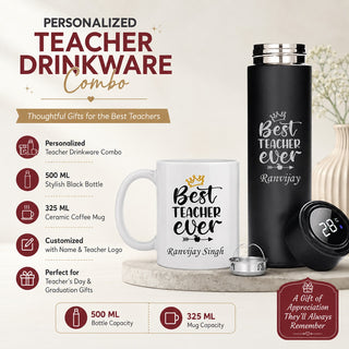 Customized Teachers Day Gift Combo for Teachers | Personalized Customized Black Teacher Bottle & Coffee Mug with Name