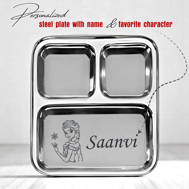 Personalized Kid Combo – Steel Plate with Name & Character + Photo Printed Sipper Bottle