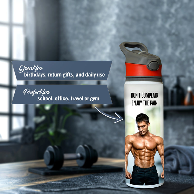 Custom Photo Printed Straw Water Bottle with Name – 750 ml
