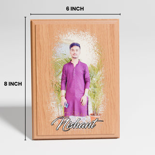 Personalized Wooden Colored Plaque- Custom Photo & Name Engraved (6x8 inches)