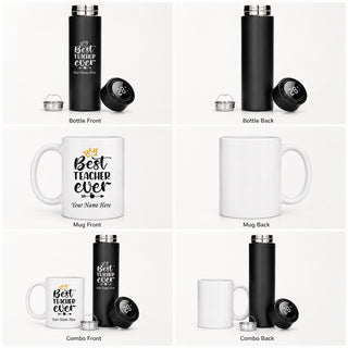 Customized Teachers Day Gift Combo for Teachers | Personalized Customized Black Teacher Bottle & Coffee Mug with Name