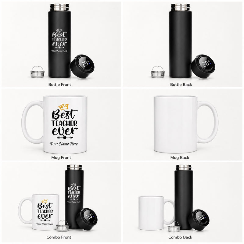 Customized Teachers Day Gift Combo for Teachers | Personalized Customized Black Teacher Bottle & Coffee Mug with Name