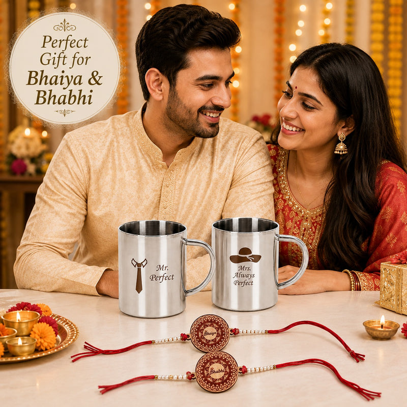 Stainless Steel Couple Mug Set for Bhai-Bhabhi on Rakshabandhan