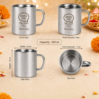 Customized Stainless Steel Coffee Mug with Super Bro and Name Emgraved.