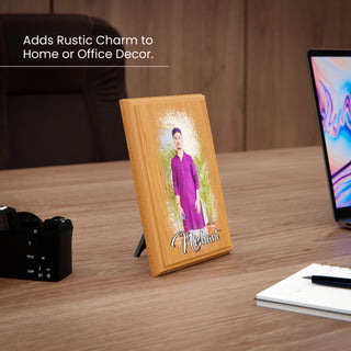 Personalized Wooden Colored Plaque- Custom Photo & Name Engraved (6x8 inches)