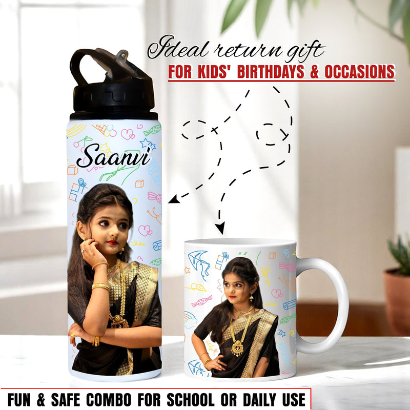 Personalized Kids Gift Set – 750ml Sipper Bottle with Photo & Ceramic Mug.