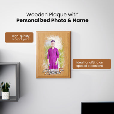 Personalized Wooden Colored Plaque- Custom Photo & Name Engraved (6x8 inches)