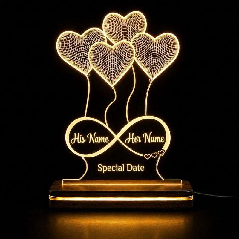 Acrylic 3D Illusion Heart LED Lamp 6x8 Inch – Customized Name Engraved
