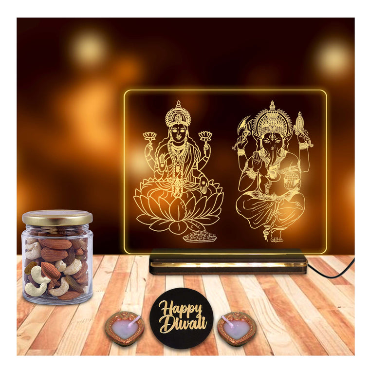 Lakshmi & Ganesh Acrylic LED Frame – 6x8 Inch for Diwali Décor.