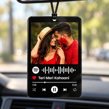 Spotify Car Hanging with Photo & Song QR Code | Personalized Couple Gift | 3 x 2 Inch