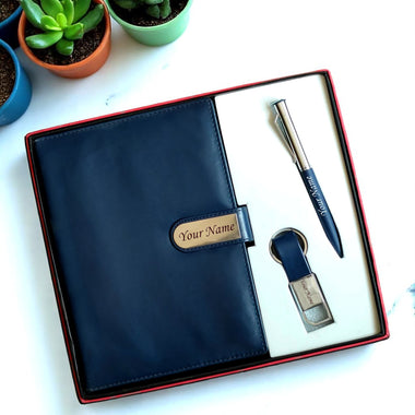Personalized Leather Diary Gift Set – Magnetic Diary with Engraved Pen & Keychain,