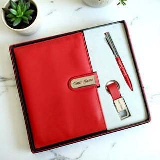 Personalized Leather Diary Gift Set – Magnetic Diary with Engraved Pen & Keychain,