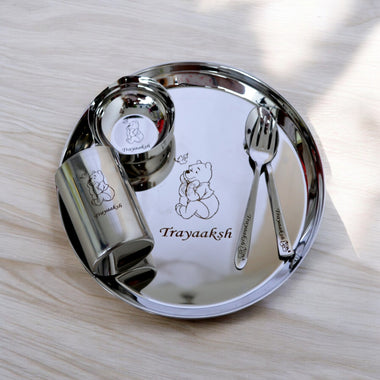 Customized Stainless Steel Meal Set with Name and Cartoon Character Engraved.