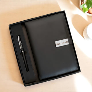 A5 Personalized Leather Diary & Engraved Pen.