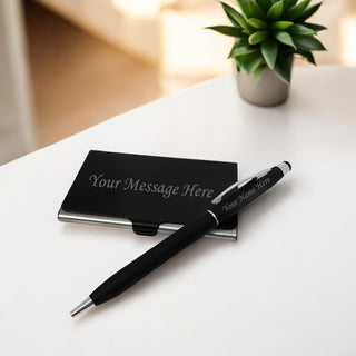 Personalized Pen and Card Holder (Black)