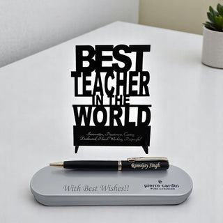 Custom Pen & Box with Teacher's Day Stand - Ideal Teacher Gift.