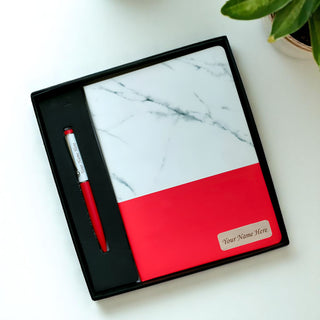 Personalized Marble Finish Diary – Engraved Name Notebook & Pen with Employee Name.