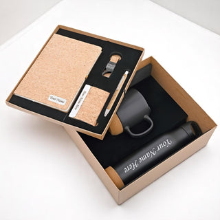 Personalized Executive Gift Set – Non-Dated Diary, Pen, Mug, Bottle, Keychain & Cardholder with Employee Name.