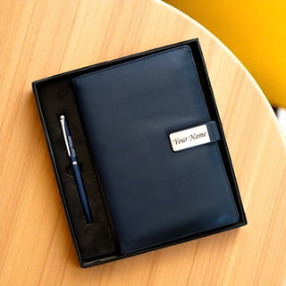 A5 Personalized Leather Diary & Engraved Pen.