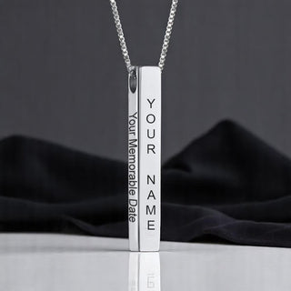 Personalized Bar Pendant Silver (Name on all 4 Sides)