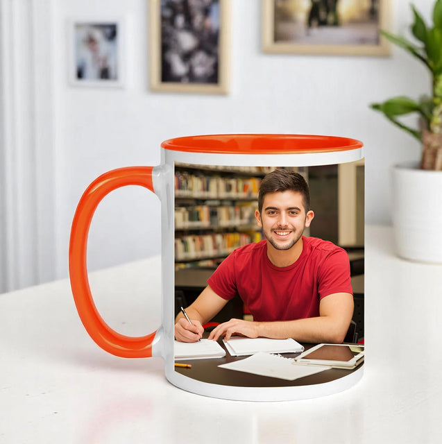 Customized Photo Printed Orange Ceramic Tea/Coffee Mug.
