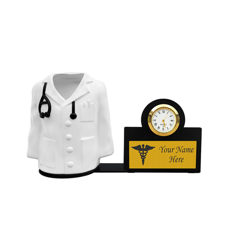 Personalized Doctor Coat Pen Stand with Watch.