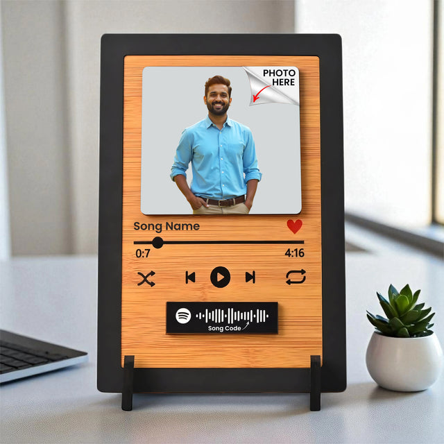 Custom Spotify Wooden Frame with Photo, Song Name & Scannable Code
