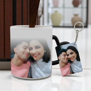 Photo Printed Magic Mug with Photo Keychain.