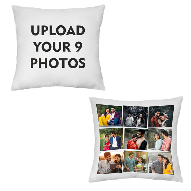 Custom Satin 9 Photo Collage Cushion with Your Pictures Printed.