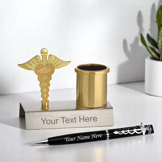 Personalized Doctor’s Combo – Engraved Pen & Custom Pen Stand with Name & Designation