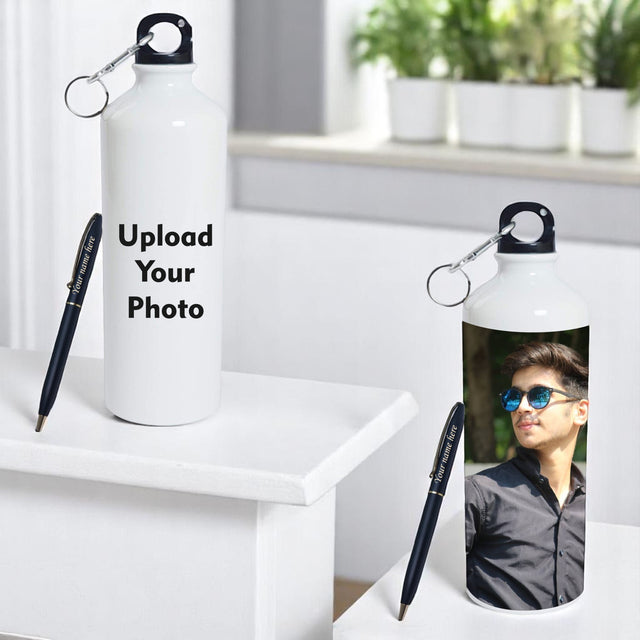 Custom Kid Combo Set-  Photo Printed Bottle & Pen With Name Engraved