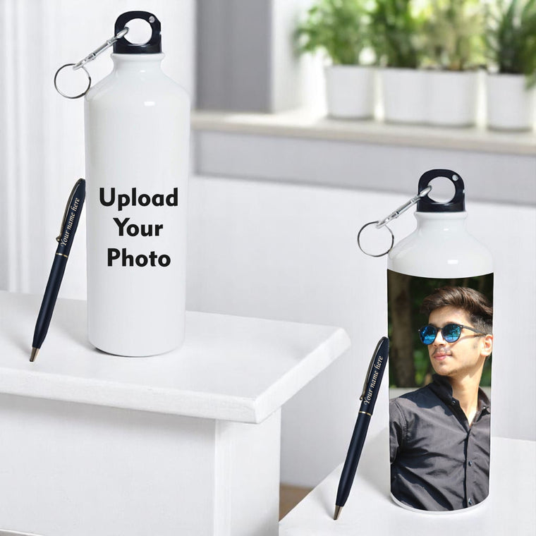 Custom Kid Combo Set-  Photo Printed Bottle & Pen With Name Engraved