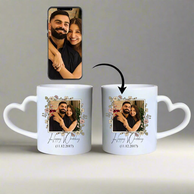 Custom Couple Coffee Mugs Set  With Your Favorite Photo, Name or Date.