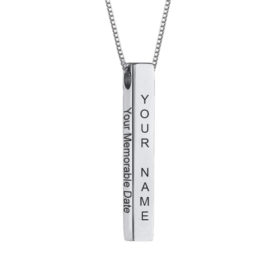 Personalized Bar Pendant Silver (Name on all 4 Sides)