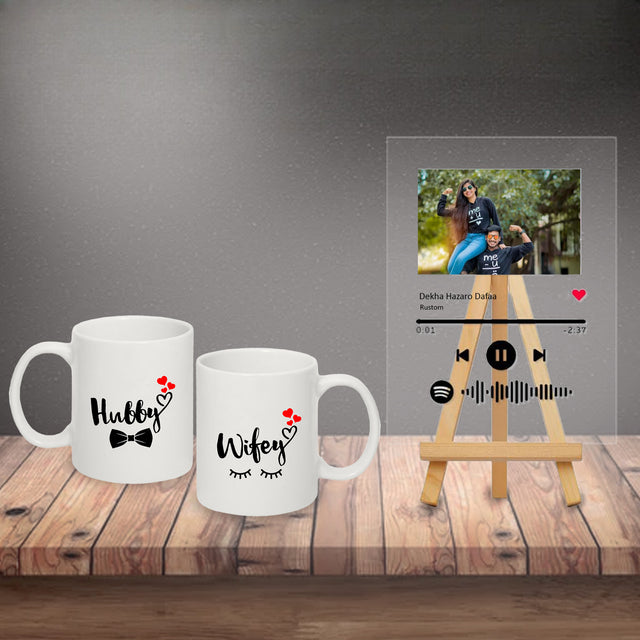 Valentine Combo – Personalized Spotify Photo Printed Frame & Hubby-Wifey Couple Mug Set