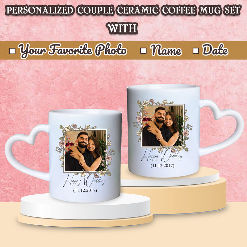 Custom Couple Coffee Mugs Set  With Your Favorite Photo, Name or Date.